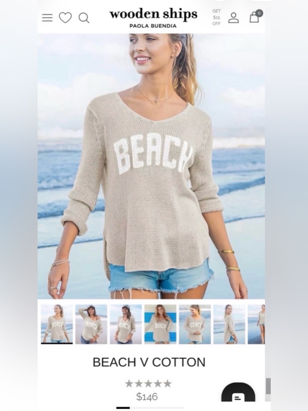 Women’s Wooden Ships V-Neck 'BEACH' Sweater (Size XS)